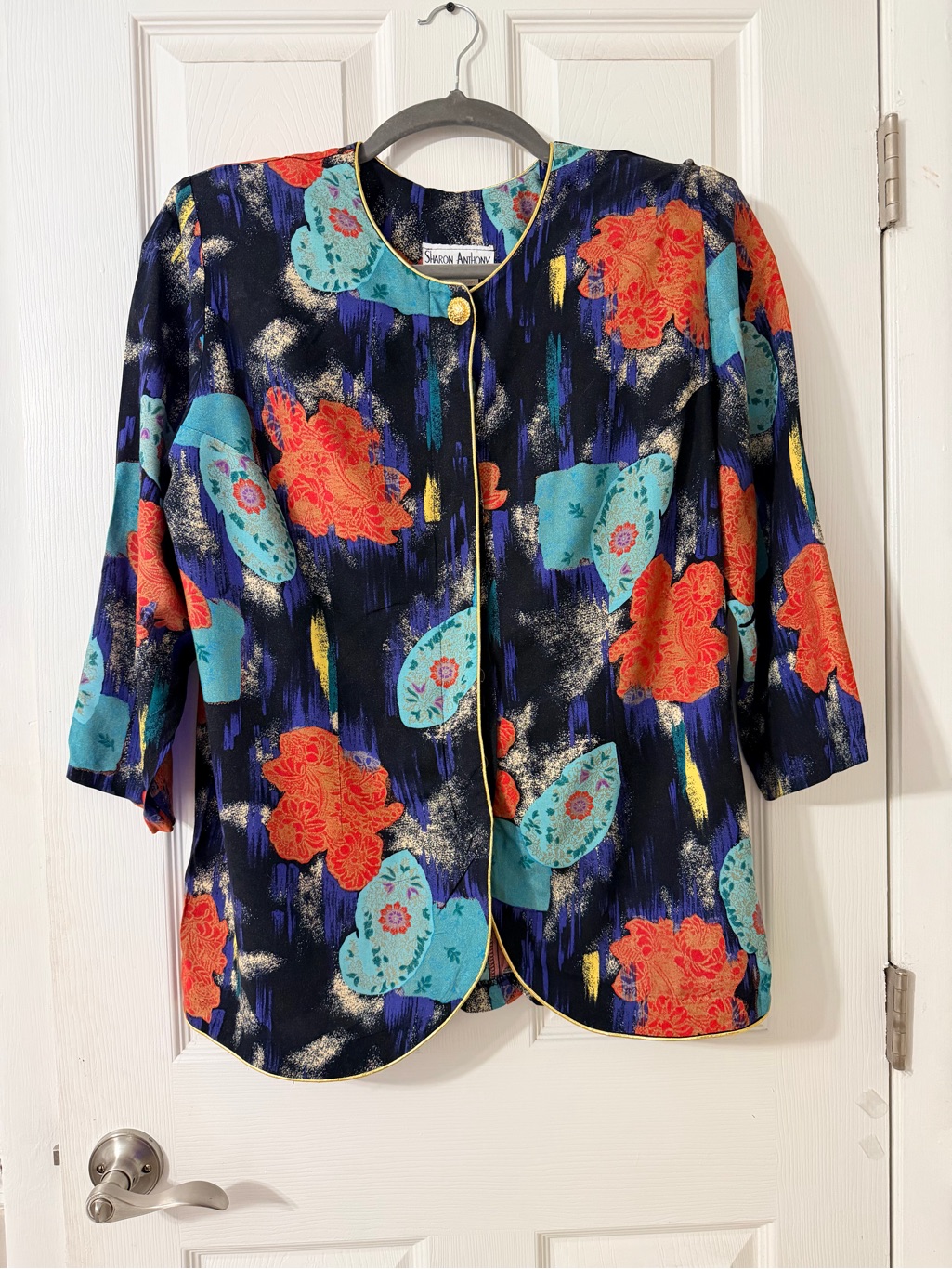 Sueen Anthony Navy Floral-Print Blazer With Turquoise & Coral Accents